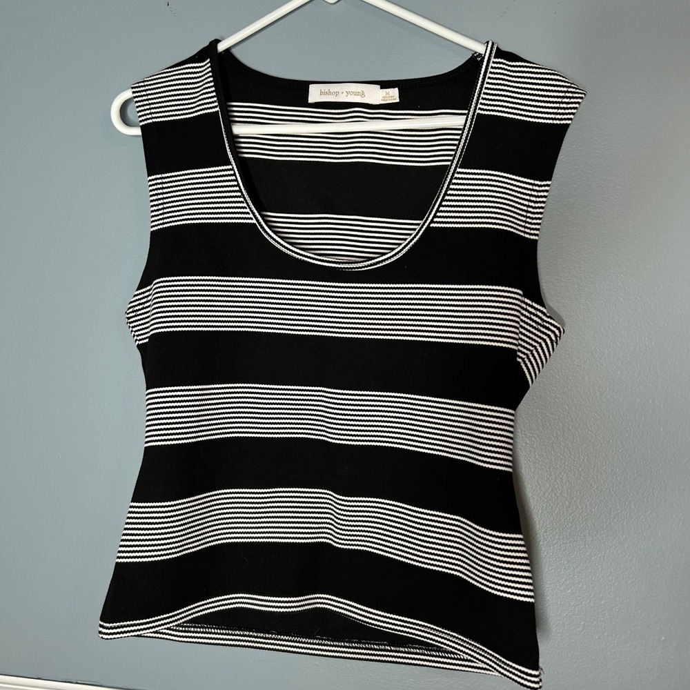 Bishop Young Striped Tank Top Black White Scoop‎ Neck Sleeveless anthropology M